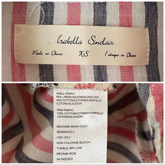 Anthropologie Isabella Sinclair Striped button pullover tunic Linen blend XS - Picture 5 of 5